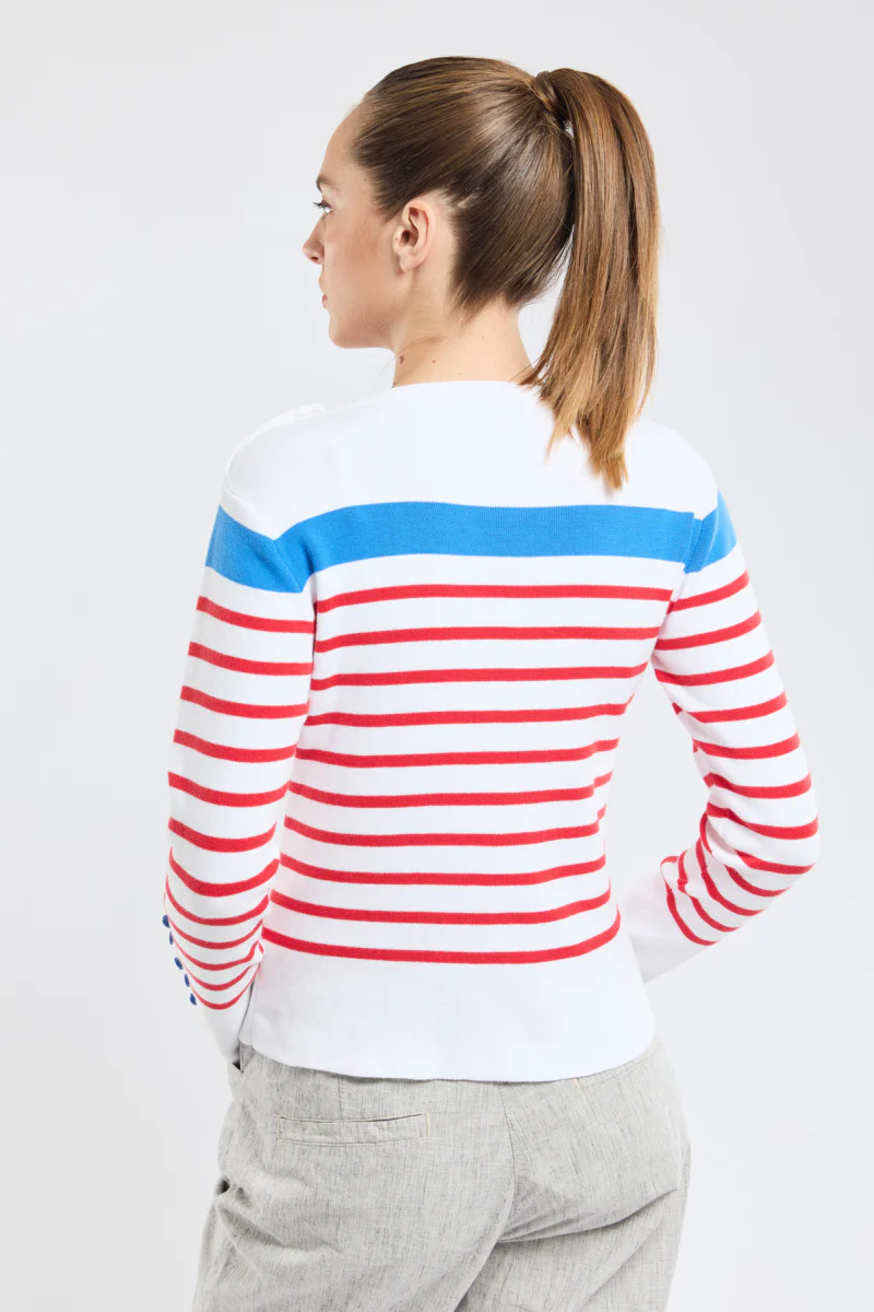 Pull marin manches boutonnées - coton - Image 4