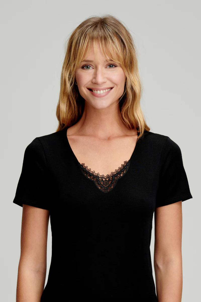 T-shirt col dentelle - laine et soie - Image 2